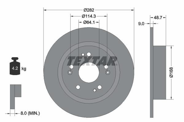 Textar 92301603 Rear brake disc, non-ventilated 92301603