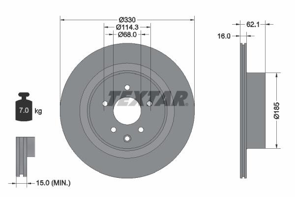 Textar 92319703 Rear ventilated brake disc 92319703