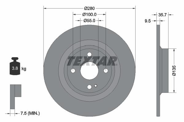 Textar 92320003 Rear brake disc, non-ventilated 92320003