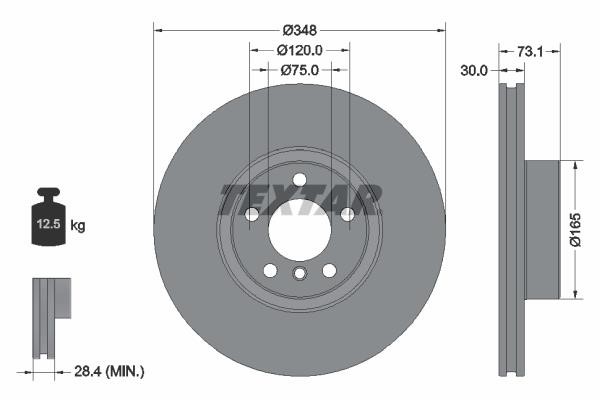 Textar 92320405 Ventilated front left brake disc 92320405