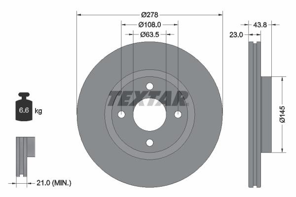 Textar 92303203 Front brake disc ventilated 92303203