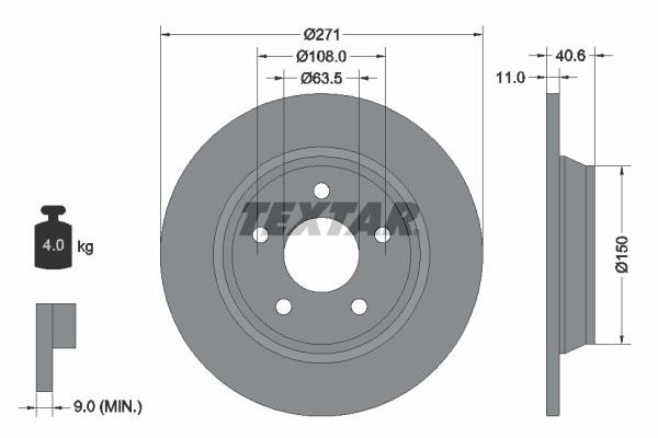 Textar 92303503 Rear brake disc, non-ventilated 92303503