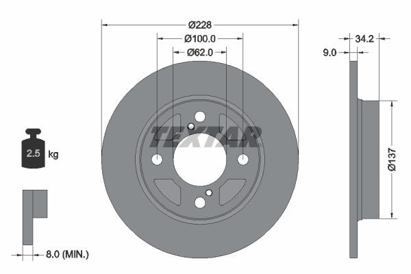 Textar 92303603 Rear brake disc, non-ventilated 92303603