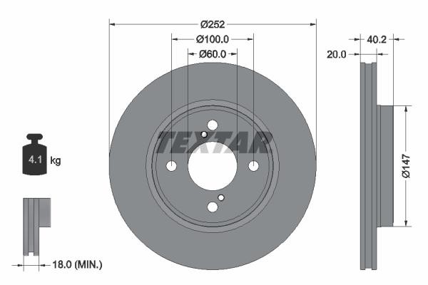 Textar 92303703 Front brake disc ventilated 92303703
