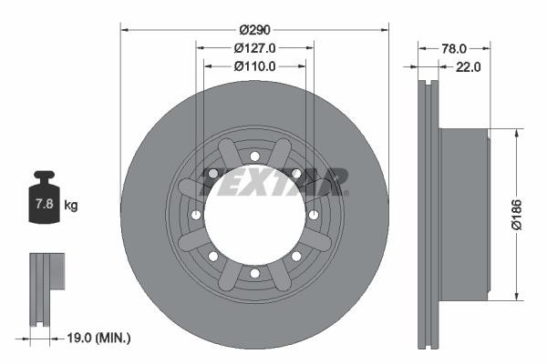 Textar 92322303 Rear ventilated brake disc 92322303
