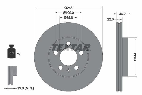Textar 92303803 Front brake disc ventilated 92303803