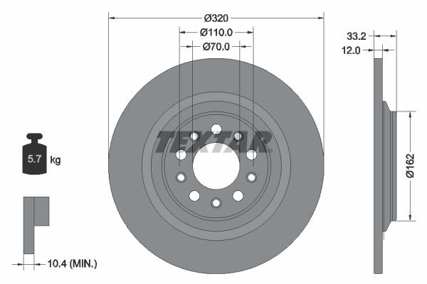 Textar 92304103 Rear brake disc, non-ventilated 92304103