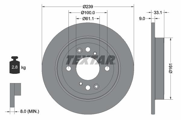 Textar 92304403 Rear brake disc, non-ventilated 92304403