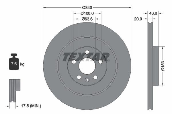 Textar 92304503 Rear ventilated brake disc 92304503