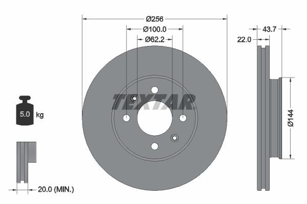 Textar 92304603 Front brake disc ventilated 92304603