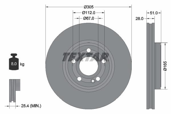 Textar 92323405 Front brake disc ventilated 92323405