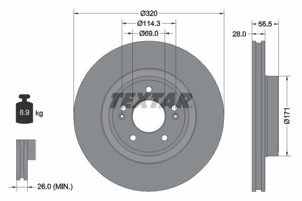 Textar 92323605 Front brake disc ventilated 92323605