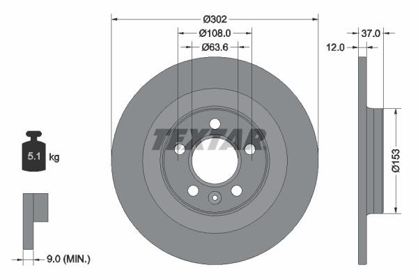 Textar 92304703 Rear brake disc, non-ventilated 92304703