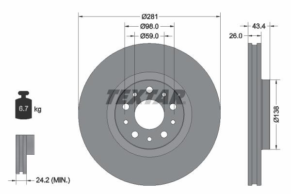 Textar 92304803 Front brake disc ventilated 92304803