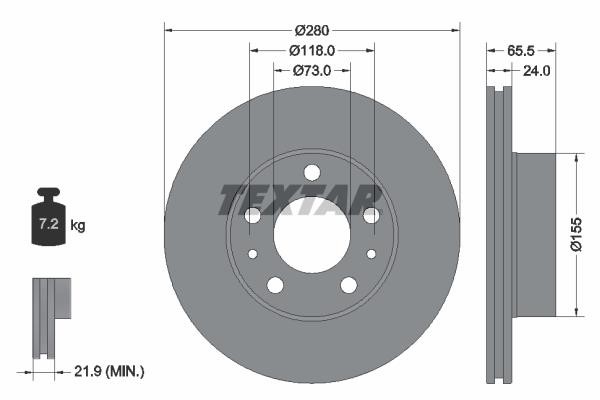 Textar 92305203 Front brake disc ventilated 92305203