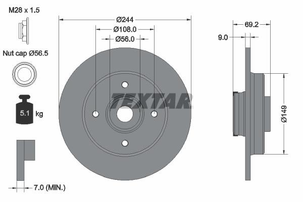 Textar 92305403 Rear brake disc, non-ventilated 92305403