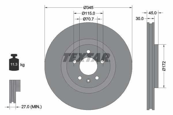 Textar 92323705 Front brake disc ventilated 92323705
