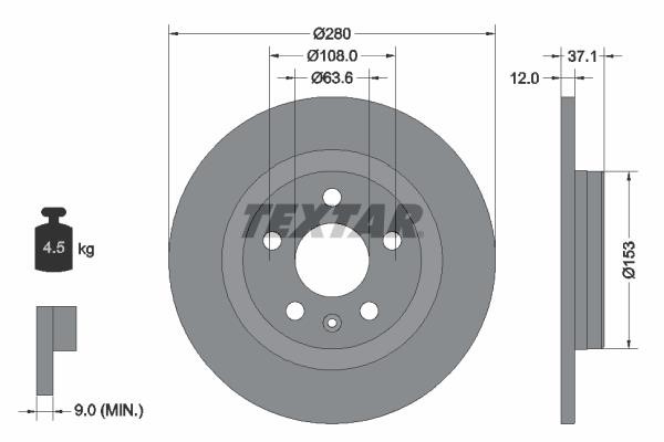 Textar 92323803 Rear brake disc, non-ventilated 92323803