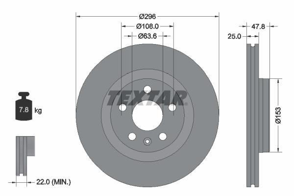 Textar 92323905 Front brake disc ventilated 92323905