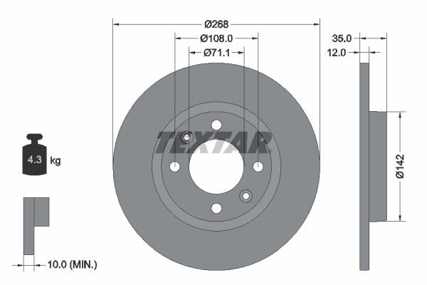 Textar 92325903 Rear brake disc, non-ventilated 92325903