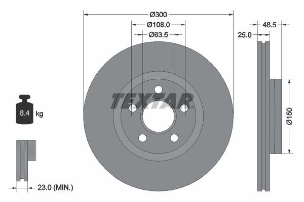 Textar 92326003 Front brake disc ventilated 92326003