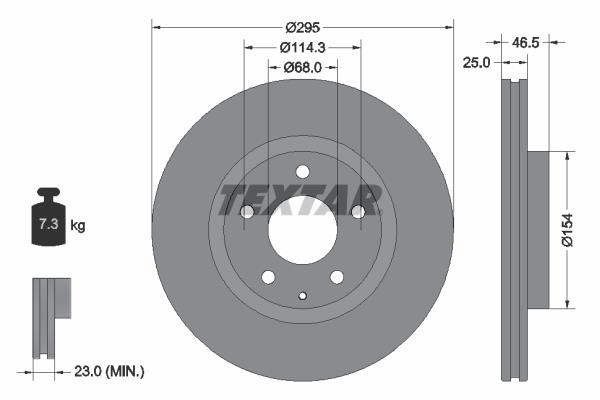 Textar 92326203 Front brake disc ventilated 92326203