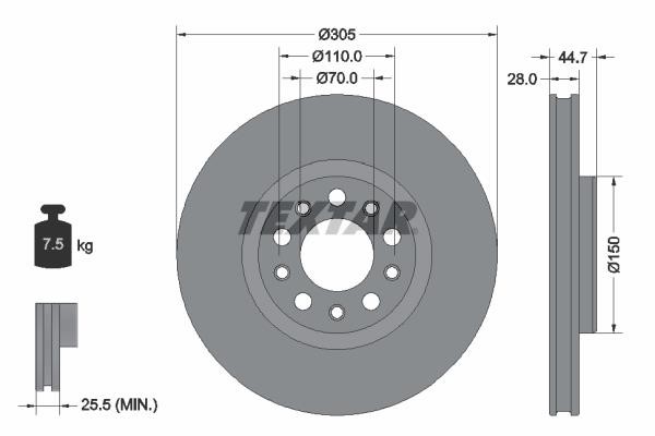 Textar 92326305 Rear ventilated brake disc 92326305