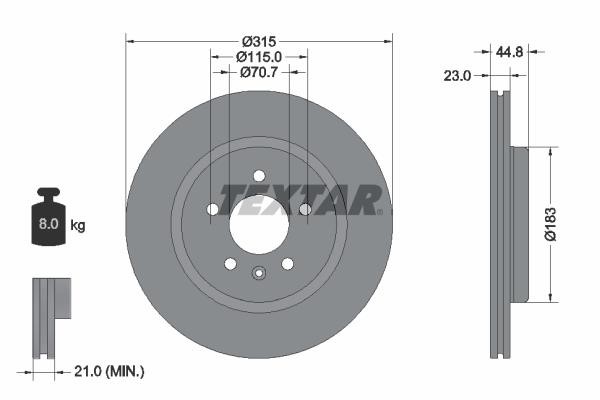 Textar 92305603 Rear ventilated brake disc 92305603