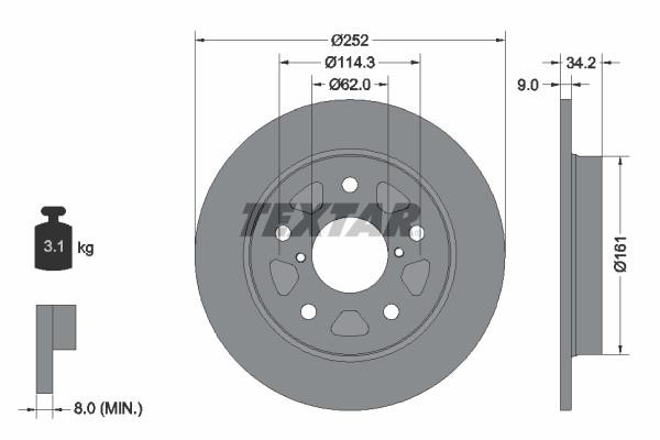 Textar 92305703 Rear brake disc, non-ventilated 92305703