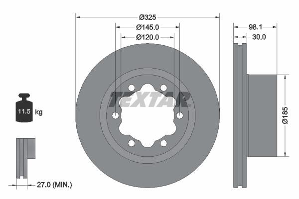 Textar 92305803 Rear ventilated brake disc 92305803