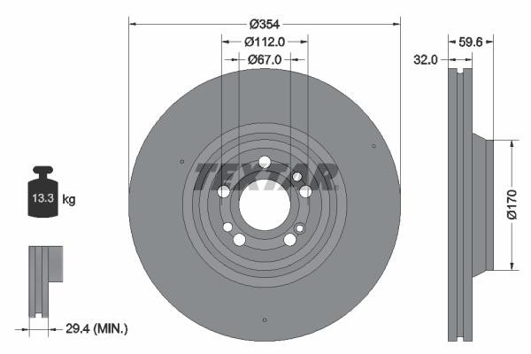 Textar 92306005 Front brake disc ventilated 92306005