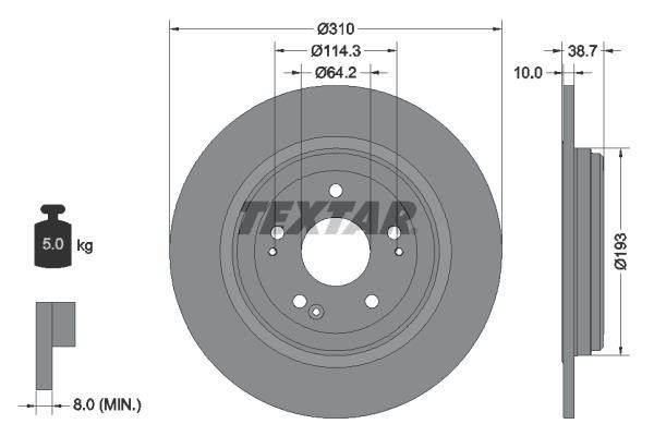 Textar 92306103 Rear brake disc, non-ventilated 92306103