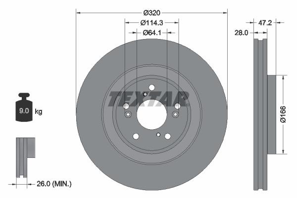 Textar 92306203 Front brake disc ventilated 92306203