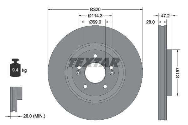 Textar 92306303 Front brake disc ventilated 92306303