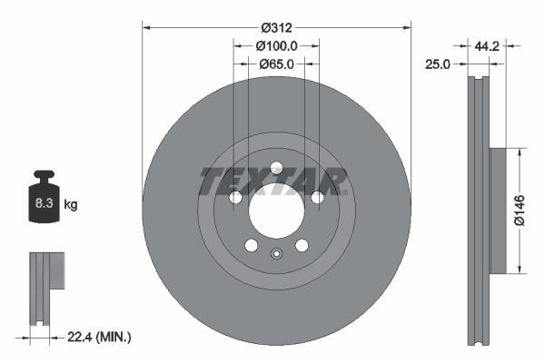 Textar 92306405 Front brake disc ventilated 92306405
