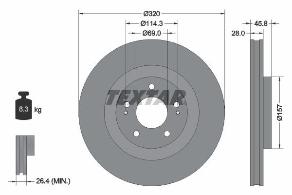Textar 92306503 Front brake disc ventilated 92306503
