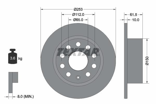 Textar 92306603 Rear brake disc, non-ventilated 92306603