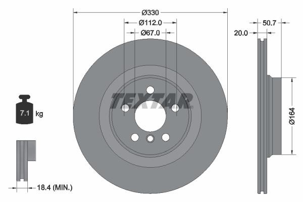Textar 92306805 Rear ventilated brake disc 92306805