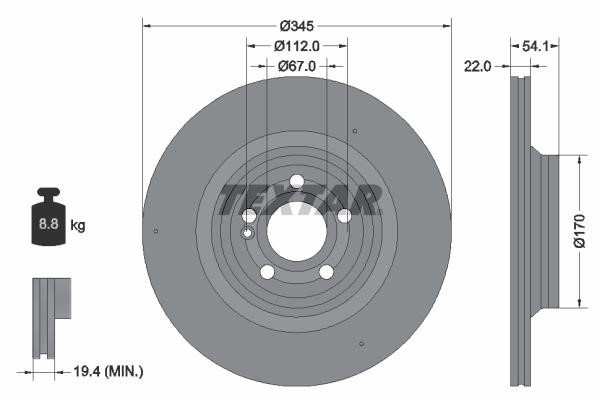Textar 92307005 Rear ventilated brake disc 92307005