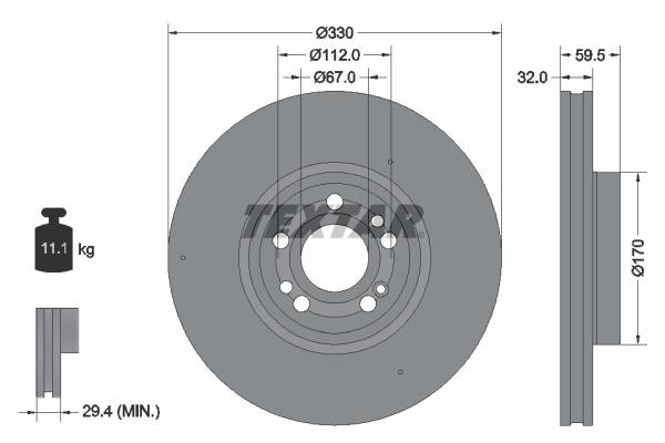 Textar 92307105 Front brake disc ventilated 92307105