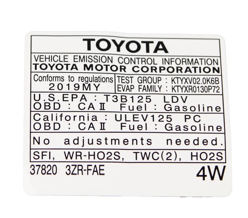 Toyota 11298-37820 Information plate 1129837820