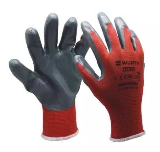Wurth 0899403109 Protective knitted gloves, coated with nitrile Red Nitrile, size 9 0899403109