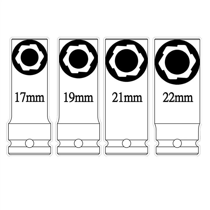 Set of impact (vandal-proof) heads (17/19/21/22mm) JBM 53197