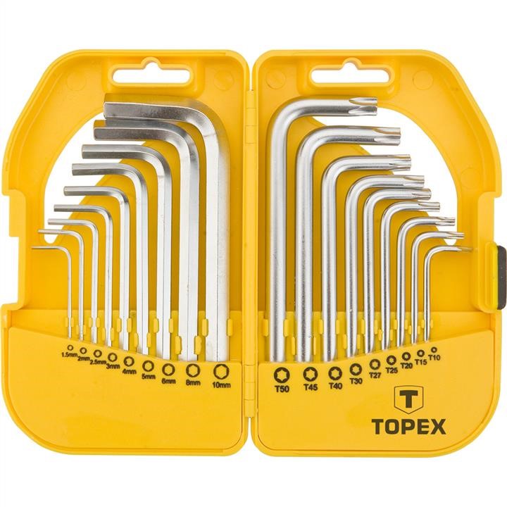 35D952 Topex Hex and torx key set, CrV, 18 pcs, short, HEX: 1,5, 2, 2,5, 3, 4, 5, 6, 8, 10; torx: T10, T15, T20, T25, T27, T30, T40, T45, T50