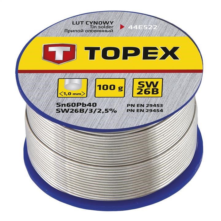 44E522 Topex Tin solder, 60% Sn: 1.0 mm wire and SW 26B flux. 100 g, electrical engineering - blister