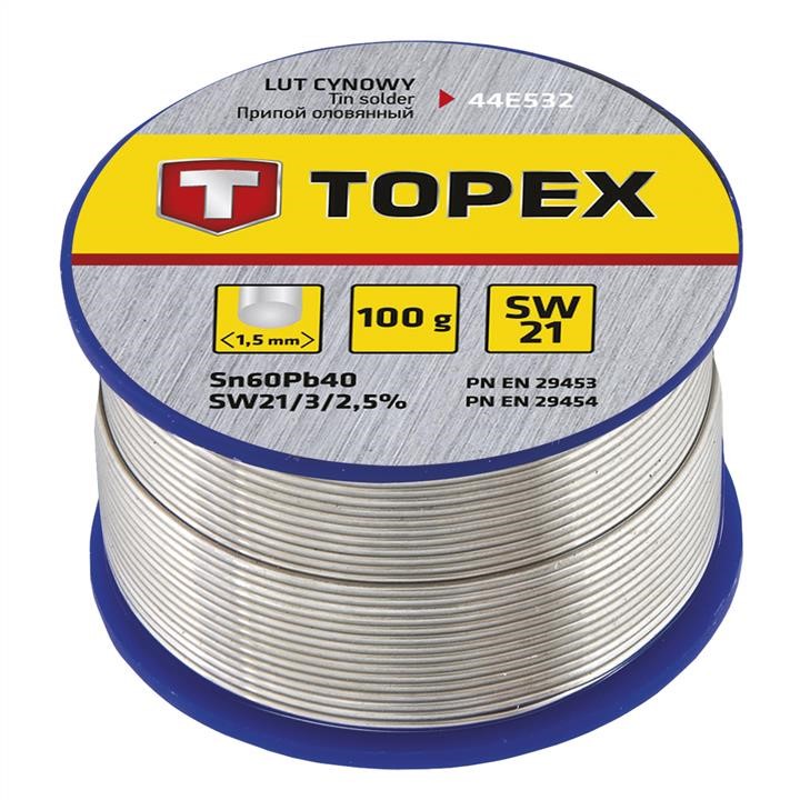 44E532 Topex Tin solder, 60% Sn: 1.5 mm wire and SW 21 flux. 100 g, general - blister