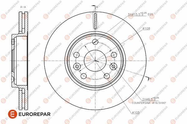 Eurorepar 1642764780 Ventilated brake disk, 1 pc. 1642764780