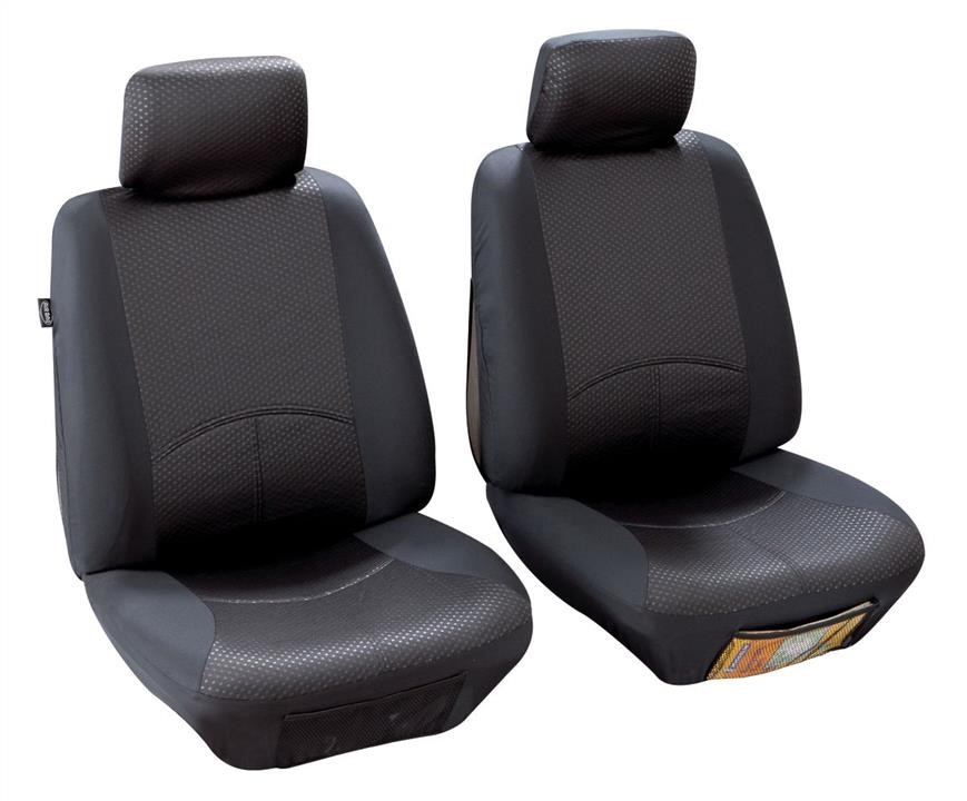 Mammooth MMT A048 191220 Front Seat Covers + 2 Headrests Managua T1 compatible with airbags, black, polyester MMTA048191220