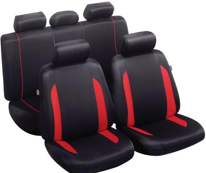 Mammooth MMT A048 223280 Seat covers set Combloux compatible with airbags, polyester, black/red MMTA048223280