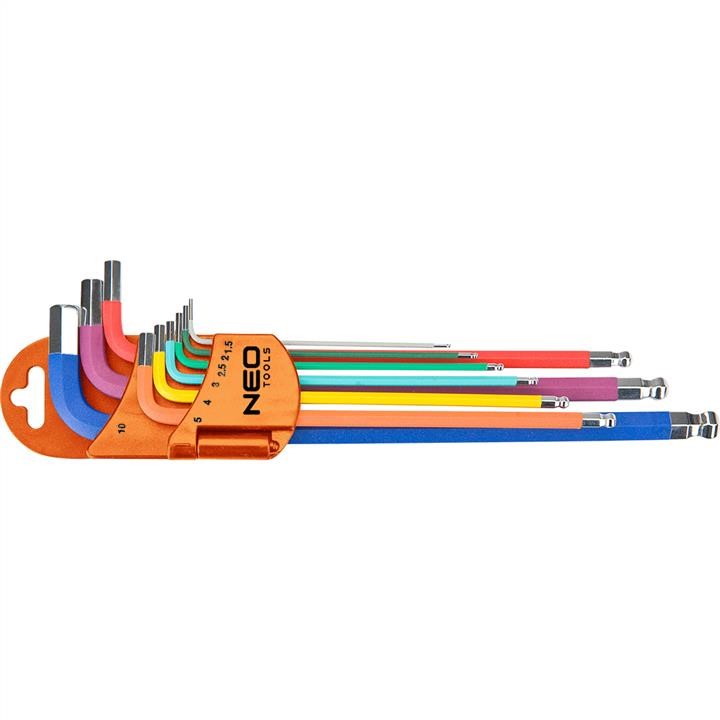 09512 Neo Tools 9 pcs rainbow extra long hex key set with holder, Neo